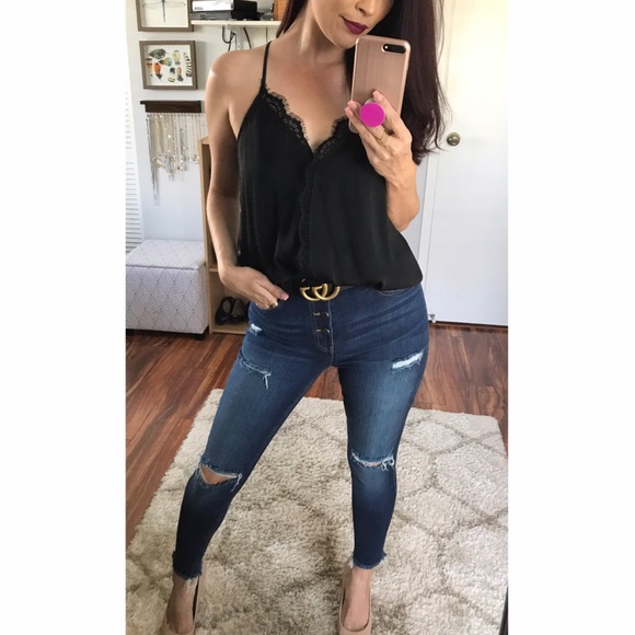 Lotus Cross Front Lace Camisole | Black - Picture 3 of 6